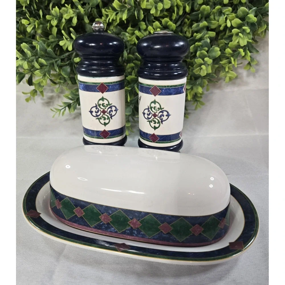 Vintage Phaltzgraff Amalft Classic Collection Butter Dish Salt & Pepper Grinder